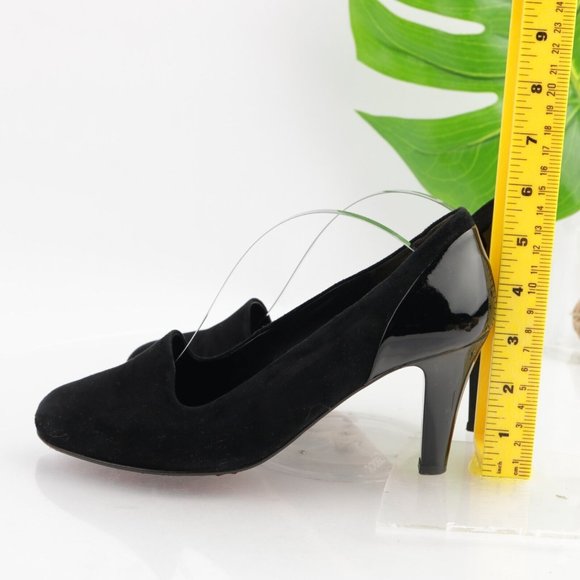 Gabor Women's Vision Pump Size 7.5 Mid Heel Black Suede Patent Slip On Shoe - Picture 7 of 13
